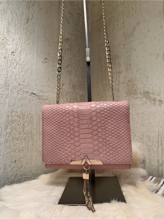 Handbags - Pink Snake-Texture Chain Shoulder Bag